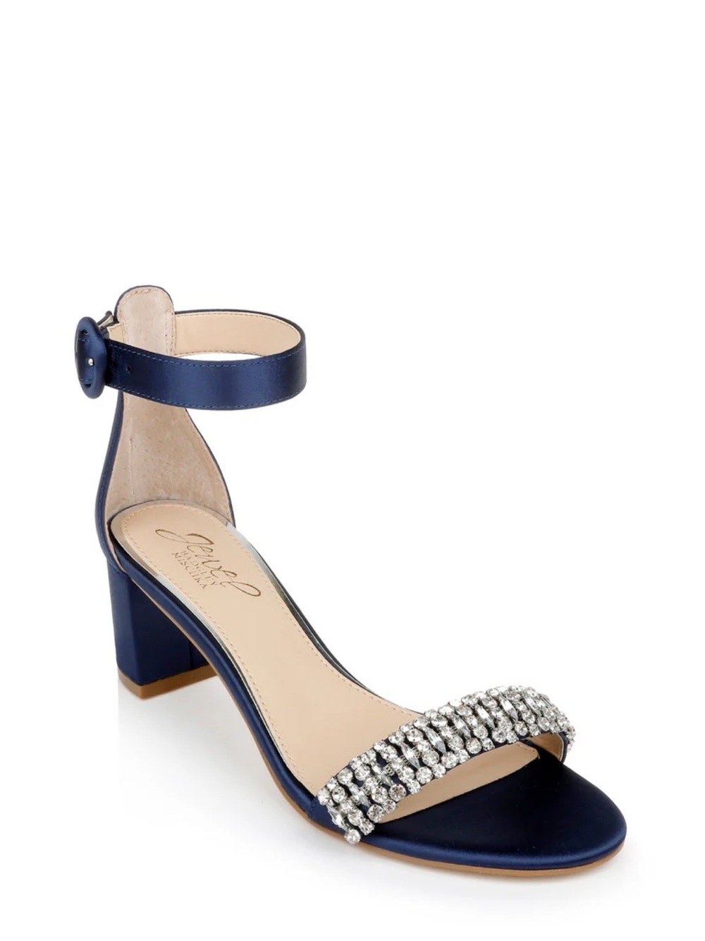 Badgley Mischka Navy Satin Heel with Crystal Toe Strap